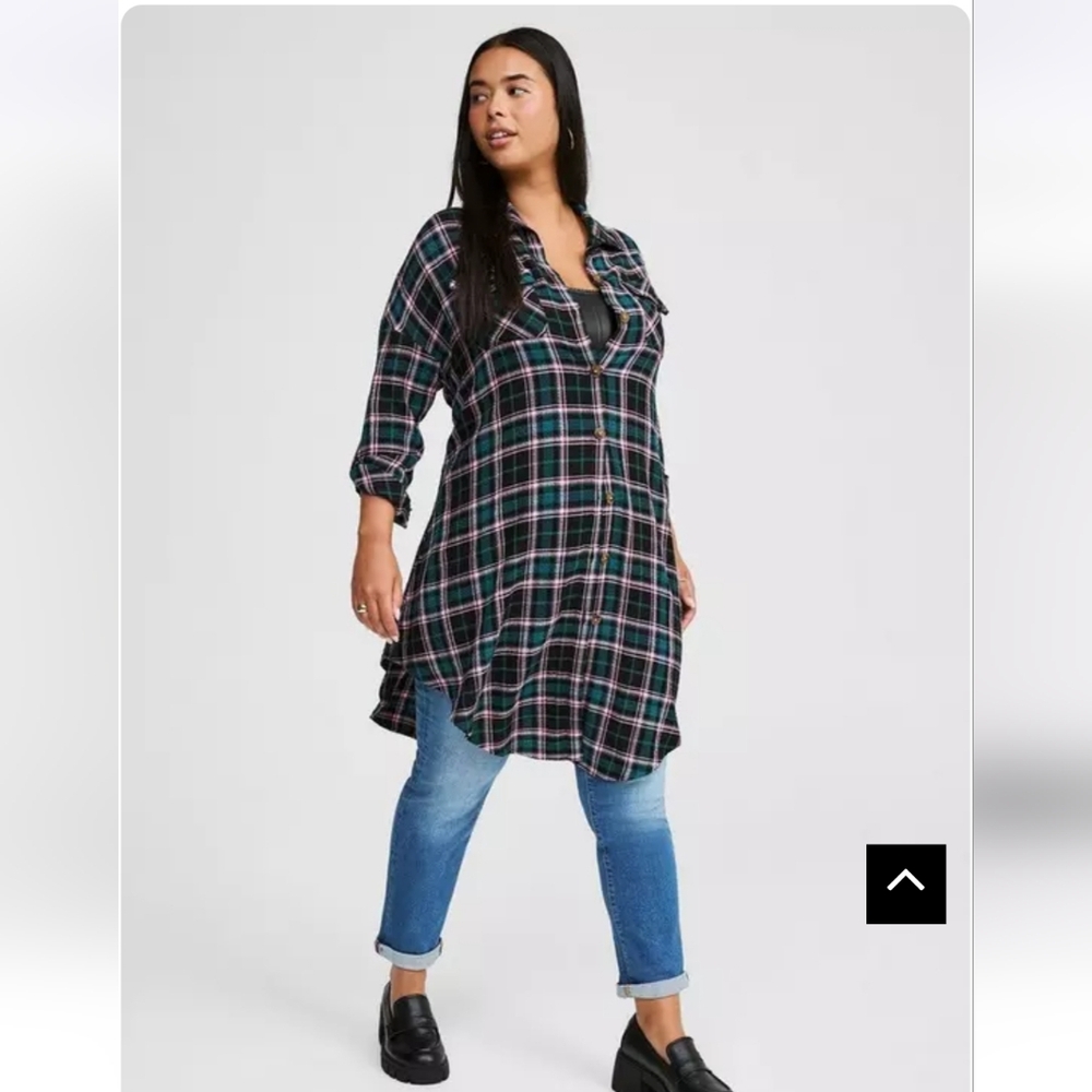 Torrid Black and Pink Plaid Shirt. Size 1 In Torrid, So About 14/16.